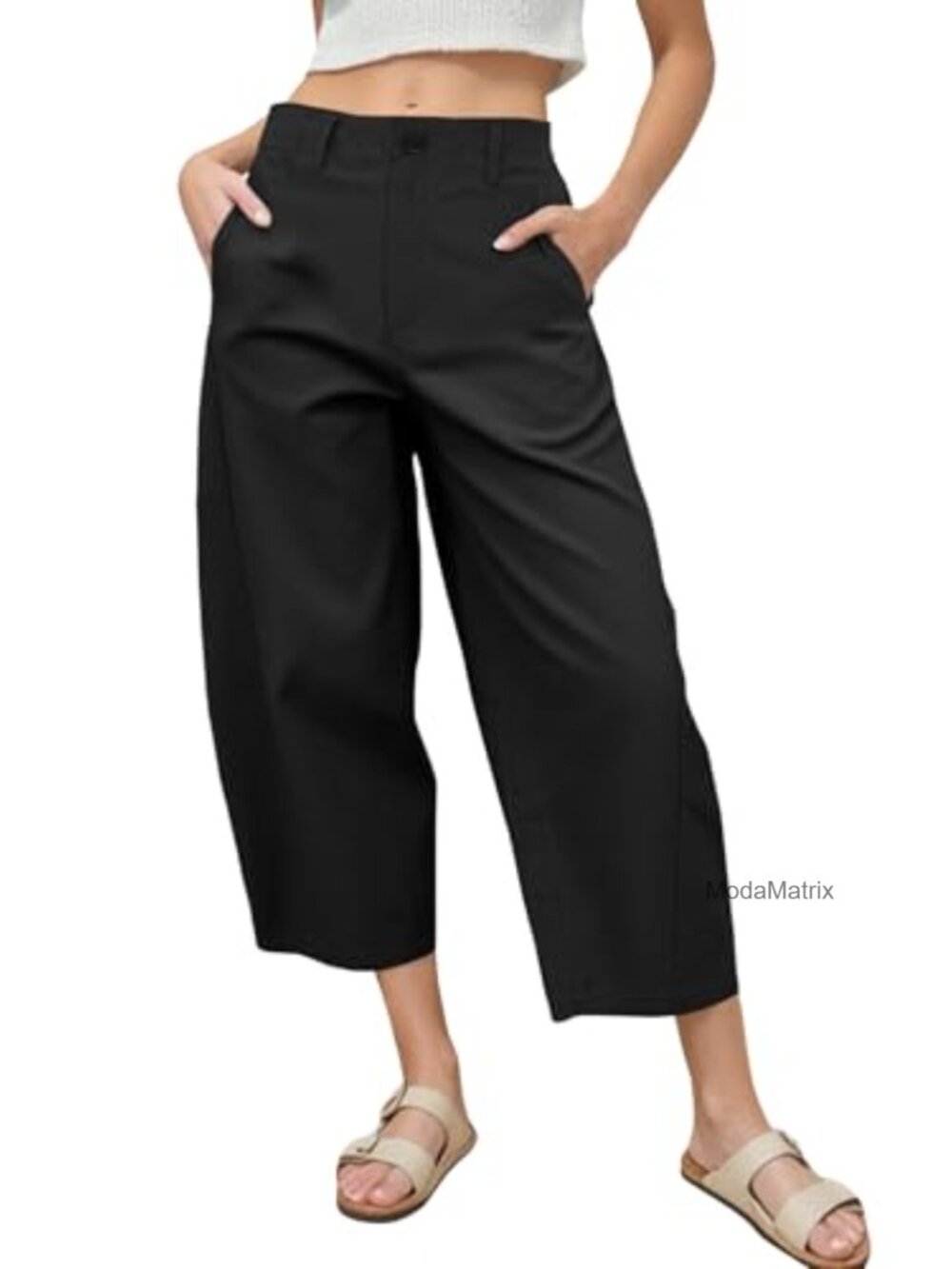 Womens Barrel Leg Pants Casual Baggy Harem Pants High Waisted with Pockets